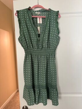 Green Smocked Waist Floral Print Dress